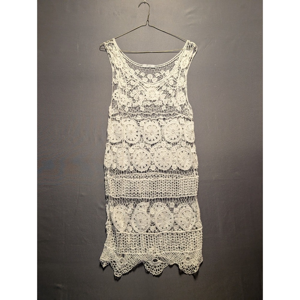 Dasayo White Floral Crochet Knit Lace Sheer Sleeveless Boho Midi Dress L